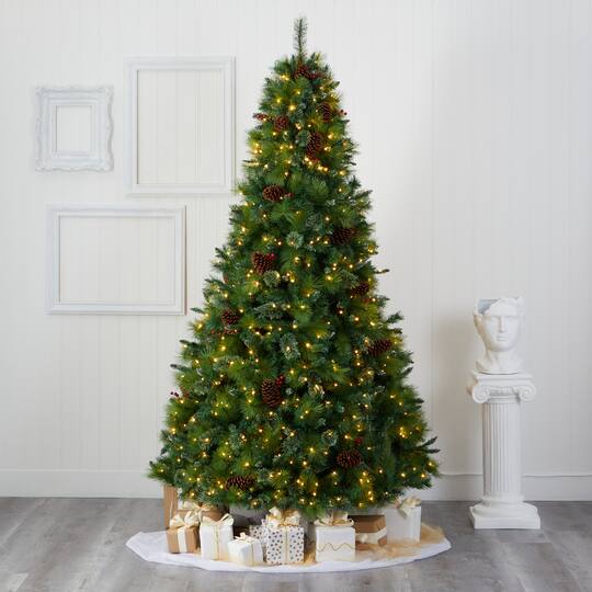 8ft. Pre-Lit Montana Mixed Pine, Pinecones & Berries Artificial Christmas Tree with Clear LED Lights